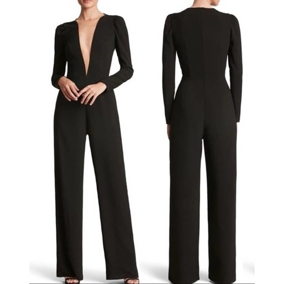 Dress the Population Pants - Dress the Population Drew Plunge Crepe Jumpsuit Black